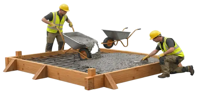 Workers pouring a concrete slab
